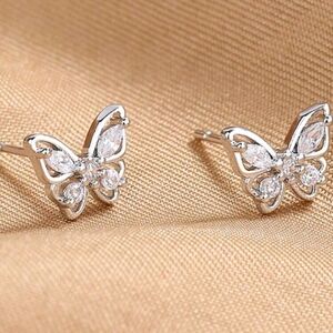 Elegant Silver Butterfly Cubic Zirconia Earrings